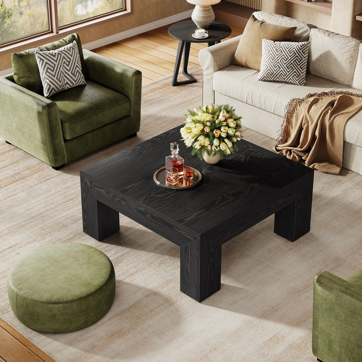 Tribesigns 39.4-Inch Square Coffee Table for Living Room, Farmhouse All MDF Accent Center Cocktail Table with Sturdy Wooden Legs