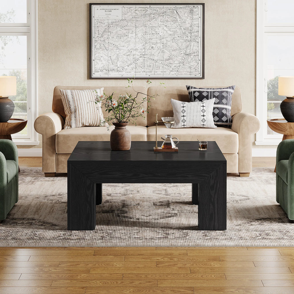 Tribesigns 39.4-Inch Square Coffee Table for Living Room, Farmhouse All MDF Accent Center Cocktail Table with Sturdy Wooden Legs