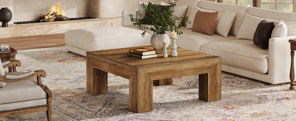 Tribesigns 39.4-Inch Square Coffee Table for Living Room, Farmhouse All MDF Accent Center Cocktail Table with Sturdy Wooden Legs