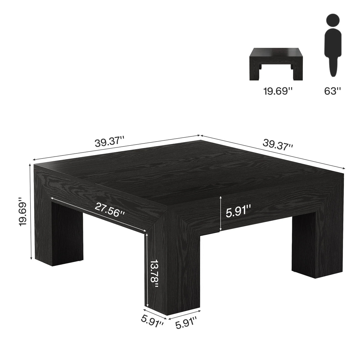 Tribesigns 39.4-Inch Square Coffee Table for Living Room, Farmhouse All MDF Accent Center Cocktail Table with Sturdy Wooden Legs