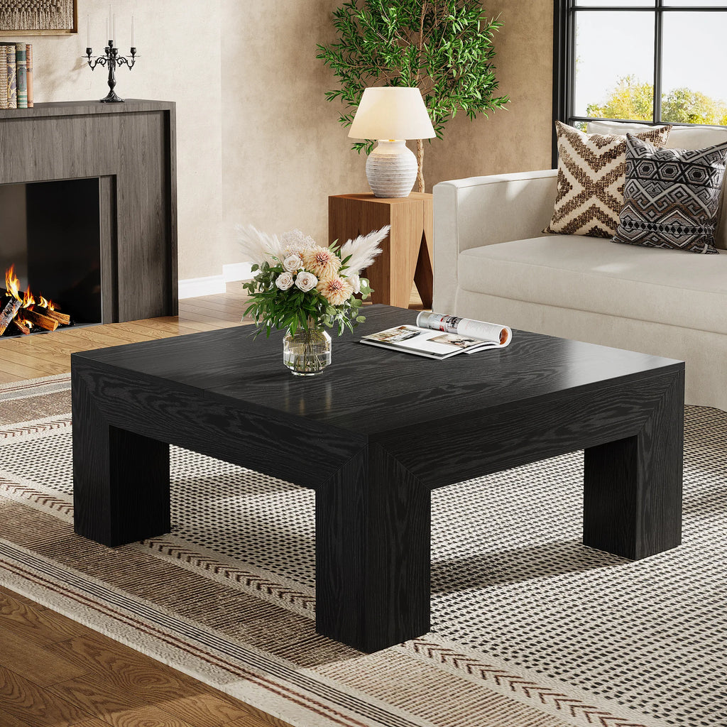 Tribesigns 39.4-Inch Square Coffee Table for Living Room, Farmhouse All MDF Accent Center Cocktail Table with Sturdy Wooden Legs
