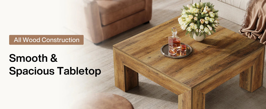 Tribesigns 39.4-Inch Square Coffee Table for Living Room, Farmhouse All MDF Accent Center Cocktail Table with Sturdy Wooden Legs