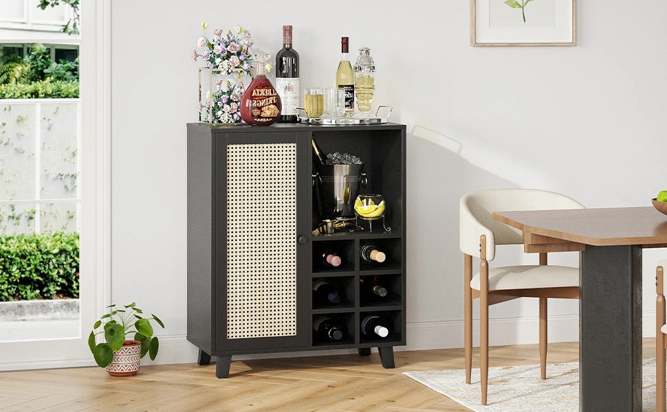 47" Sideboard Cabinet with Wine Racks & Storage, Buffet Table for Living Room, Farmhouse Home Bar Furniture
