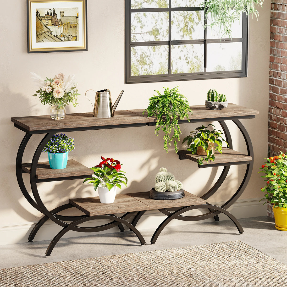 Tribesigns C-Shaped End Table, Industrial 3-Tier Small Table for Couch, Wood Bedside Table Snack Table with Storage Shelves