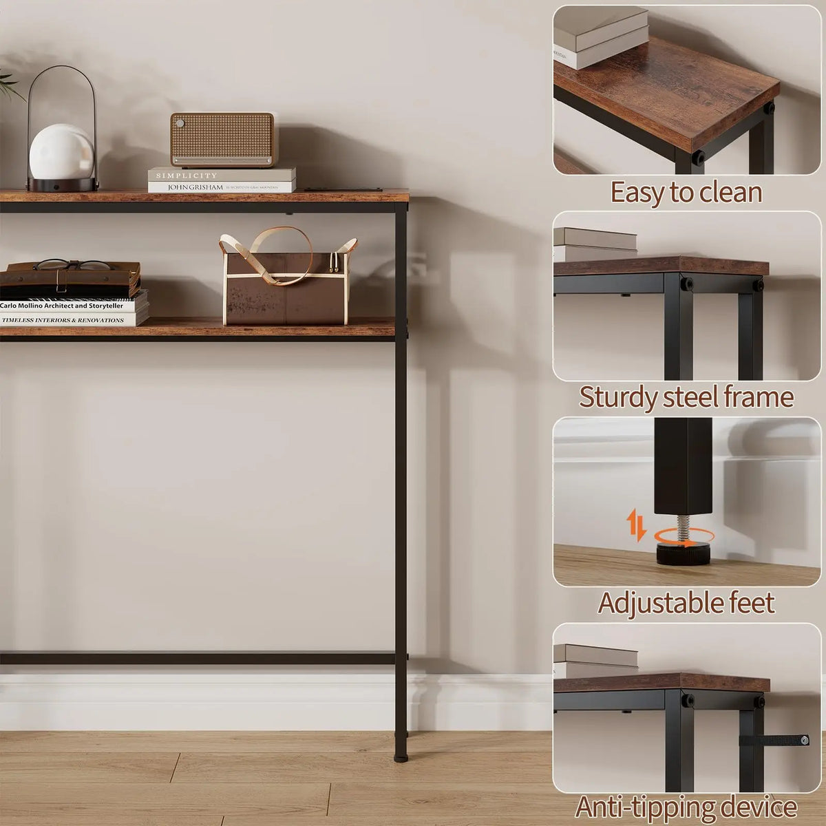 Narrow Console Table With Power Outlets, 2-Tier Slim Sofa Table With USB-C, Behind Couch Entryway Table For Living Room