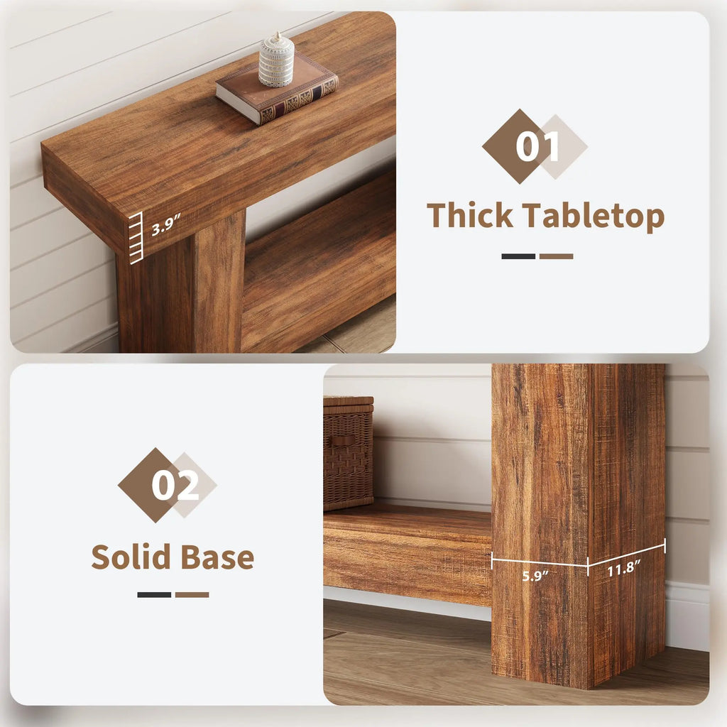 Country-Style Console Table with 2 Shelves - Long Wooden Table for Hallway & Living Room - 1.6-Meter Flame Pattern Color