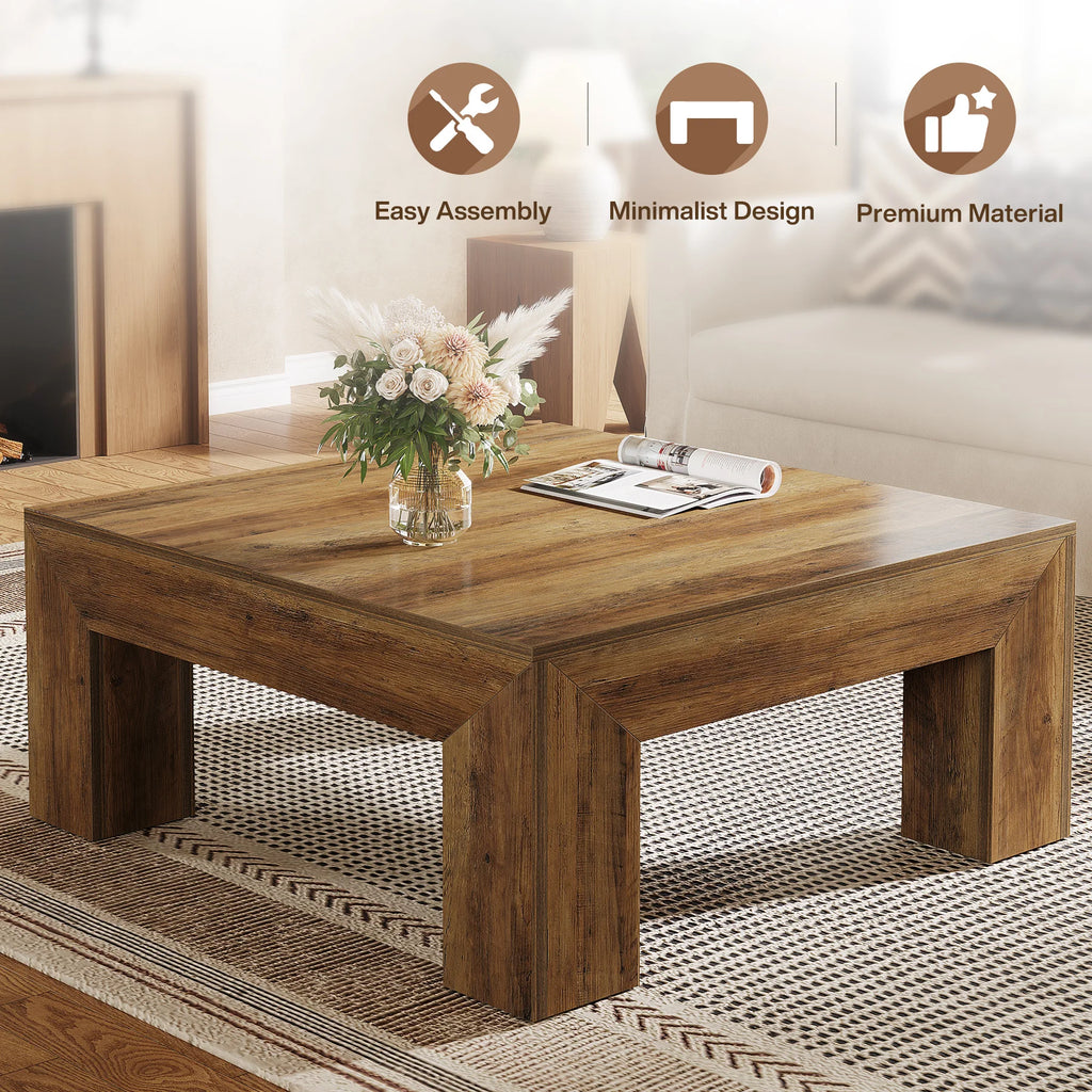 Tribesigns 39.4-Inch Square Coffee Table for Living Room, Farmhouse All MDF Accent Center Cocktail Table with Sturdy Wooden Legs