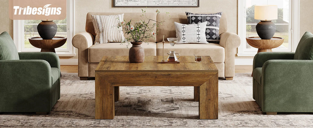 Tribesigns 39.4-Inch Square Coffee Table for Living Room, Farmhouse All MDF Accent Center Cocktail Table with Sturdy Wooden Legs
