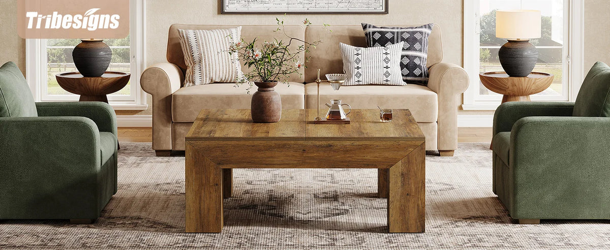 Tribesigns 39.4-Inch Square Coffee Table for Living Room, Farmhouse All MDF Accent Center Cocktail Table with Sturdy Wooden Legs