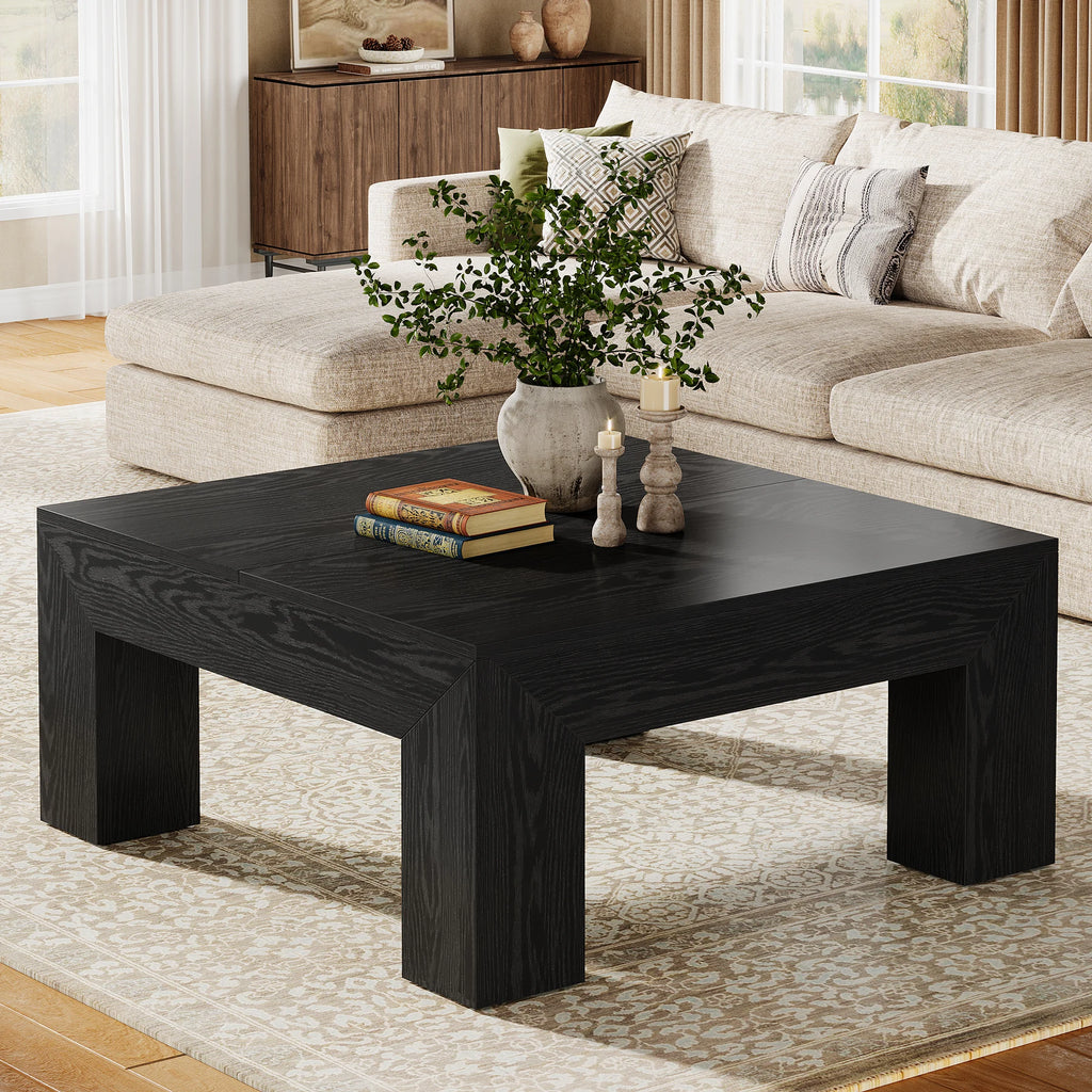 Tribesigns 39.4-Inch Square Coffee Table for Living Room, Farmhouse All MDF Accent Center Cocktail Table with Sturdy Wooden Legs