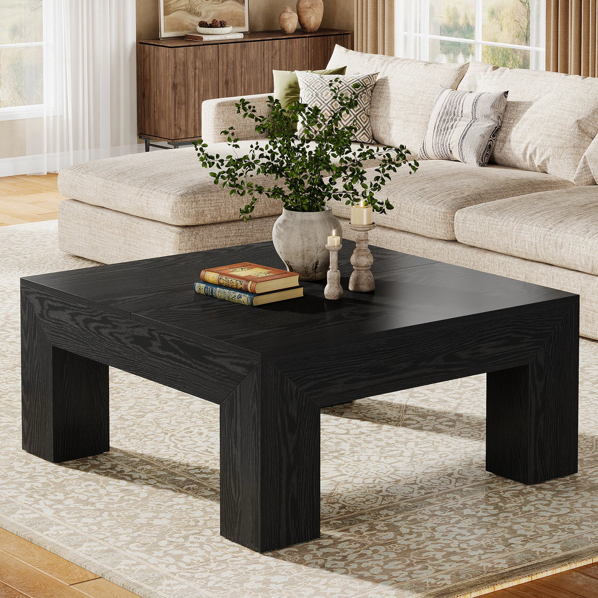 Tribesigns 39.4-Inch Square Coffee Table for Living Room, Farmhouse All MDF Accent Center Cocktail Table with Sturdy Wooden Legs
