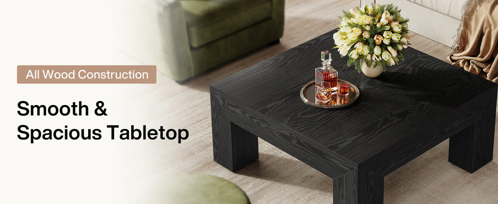 Tribesigns 39.4-Inch Square Coffee Table for Living Room, Farmhouse All MDF Accent Center Cocktail Table with Sturdy Wooden Legs