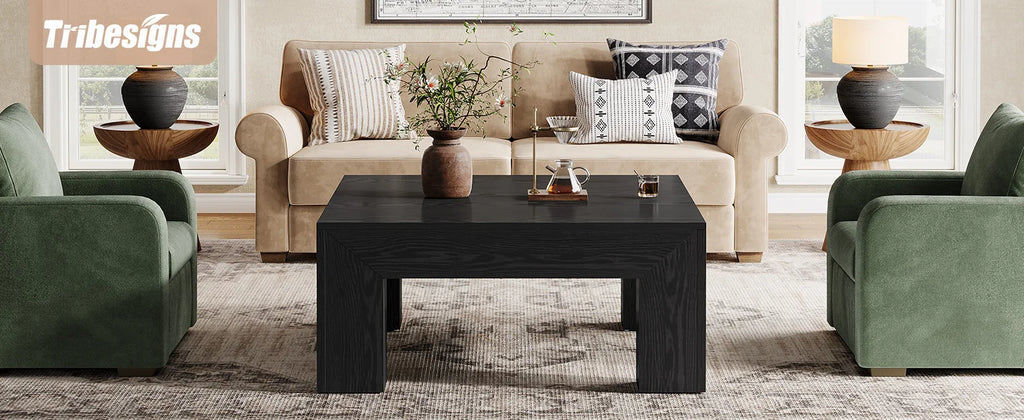 Tribesigns 39.4-Inch Square Coffee Table for Living Room, Farmhouse All MDF Accent Center Cocktail Table with Sturdy Wooden Legs