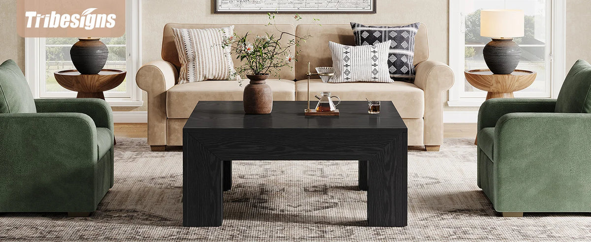 Tribesigns 39.4-Inch Square Coffee Table for Living Room, Farmhouse All MDF Accent Center Cocktail Table with Sturdy Wooden Legs