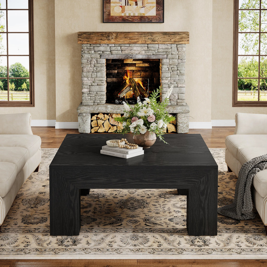 Tribesigns 39.4-Inch Square Coffee Table for Living Room, Farmhouse All MDF Accent Center Cocktail Table with Sturdy Wooden Legs