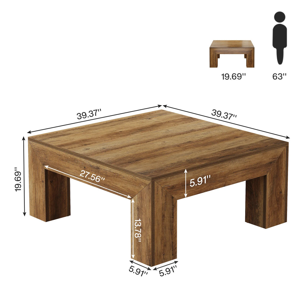 Tribesigns 39.4-Inch Square Coffee Table for Living Room, Farmhouse All MDF Accent Center Cocktail Table with Sturdy Wooden Legs
