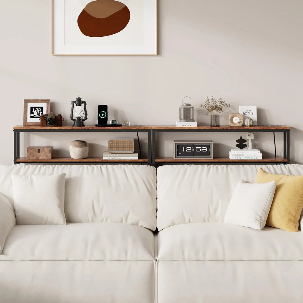Narrow Console Table With Power Outlets, 2-Tier Slim Sofa Table With USB-C, Behind Couch Entryway Table For Living Room