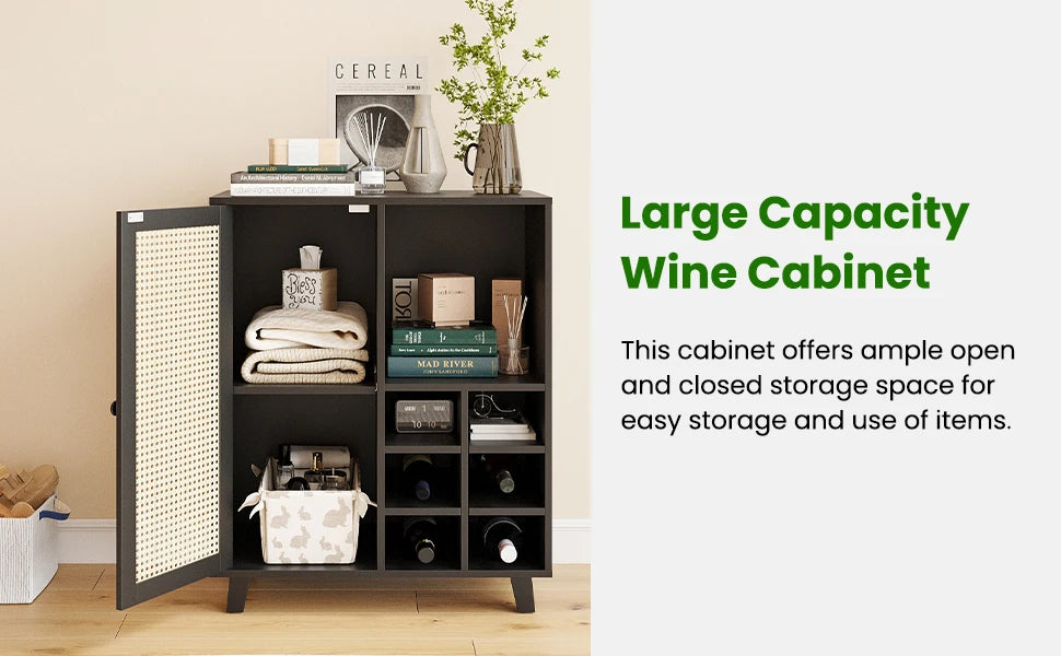 47" Sideboard Cabinet with Wine Racks & Storage, Buffet Table for Living Room, Farmhouse Home Bar Furniture