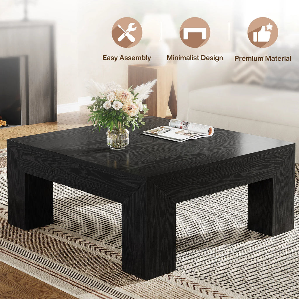 Tribesigns 39.4-Inch Square Coffee Table for Living Room, Farmhouse All MDF Accent Center Cocktail Table with Sturdy Wooden Legs