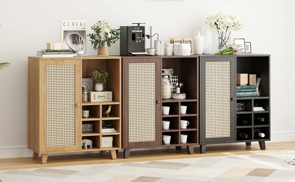 47" Sideboard Cabinet with Wine Racks & Storage, Buffet Table for Living Room, Farmhouse Home Bar Furniture