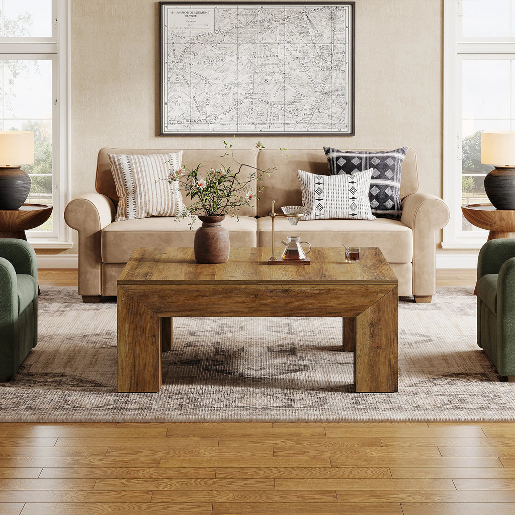 Tribesigns 39.4-Inch Square Coffee Table for Living Room, Farmhouse All MDF Accent Center Cocktail Table with Sturdy Wooden Legs