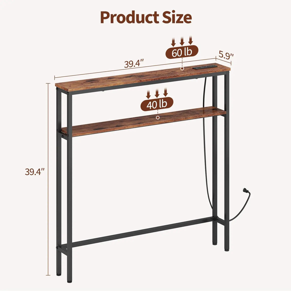 Narrow Console Table With Power Outlets, 2-Tier Slim Sofa Table With USB-C, Behind Couch Entryway Table For Living Room