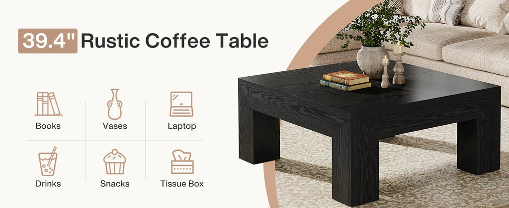 Tribesigns 39.4-Inch Square Coffee Table for Living Room, Farmhouse All MDF Accent Center Cocktail Table with Sturdy Wooden Legs