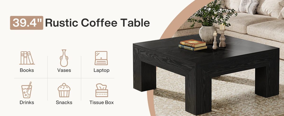 Tribesigns 39.4-Inch Square Coffee Table for Living Room, Farmhouse All MDF Accent Center Cocktail Table with Sturdy Wooden Legs